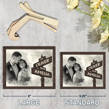 Custom Photo First Anniversary Gift For Couples Family - Personalized 2-Layered Wooden Plaque With Stand