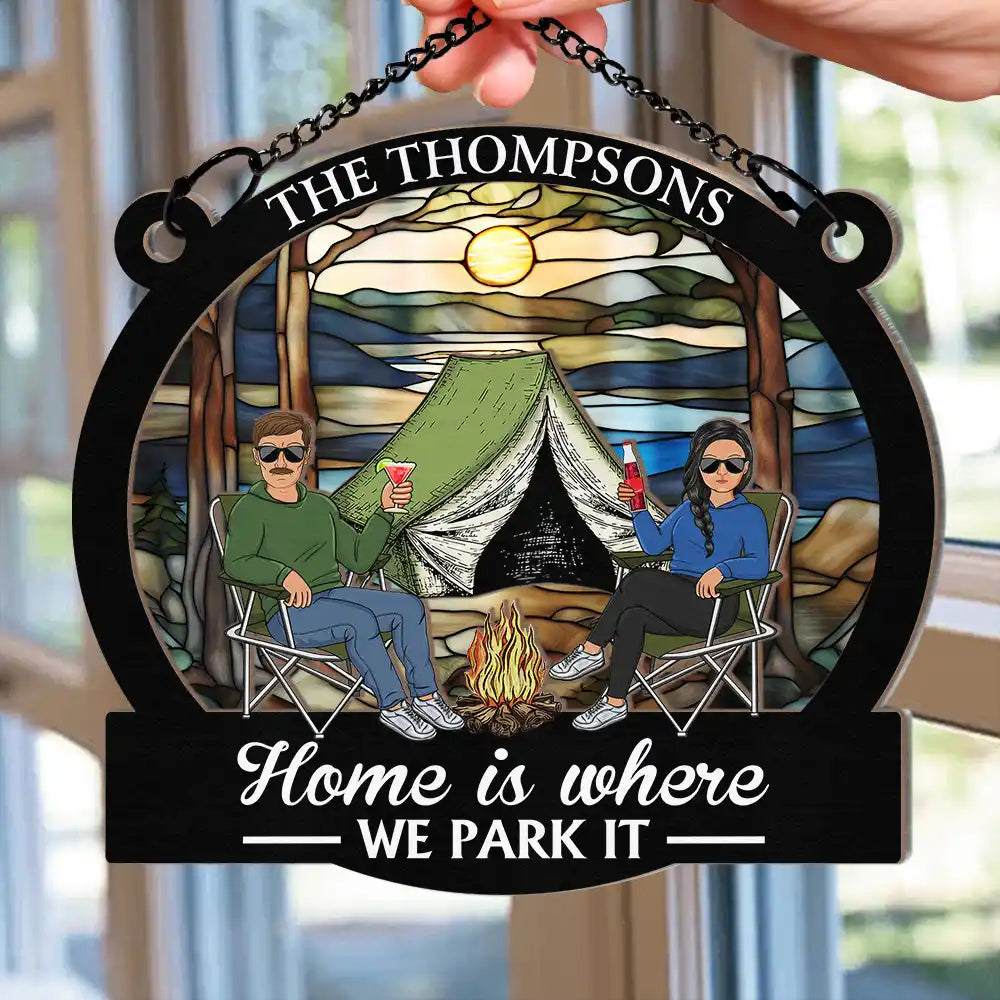 Camping Couple Husband & Wife Camping Partners For Life - Personalized Window Hanging Suncatcher Ornament