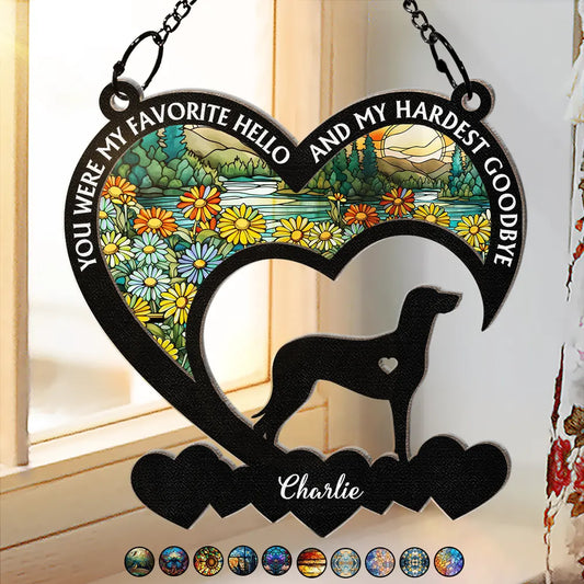 Your Were My Favorite Hello Dog Memorial - Personalized Window Hanging Suncatcher Ornament