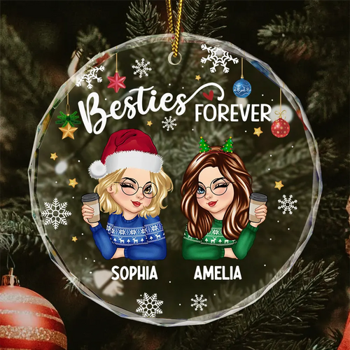 Besties Forever Christmas - Personalized Circle Glass Ornament