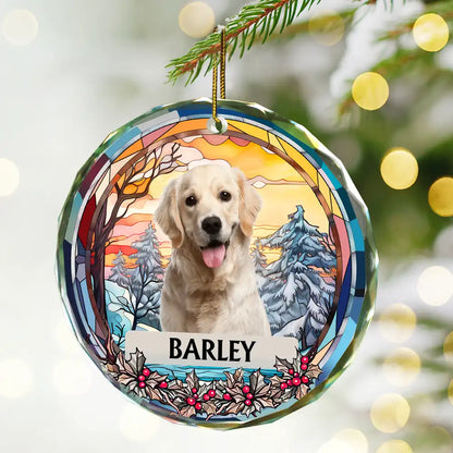 Custom Photo Christmas Memorial Family Dog Cat - Personalized Circle Glass Ornament
