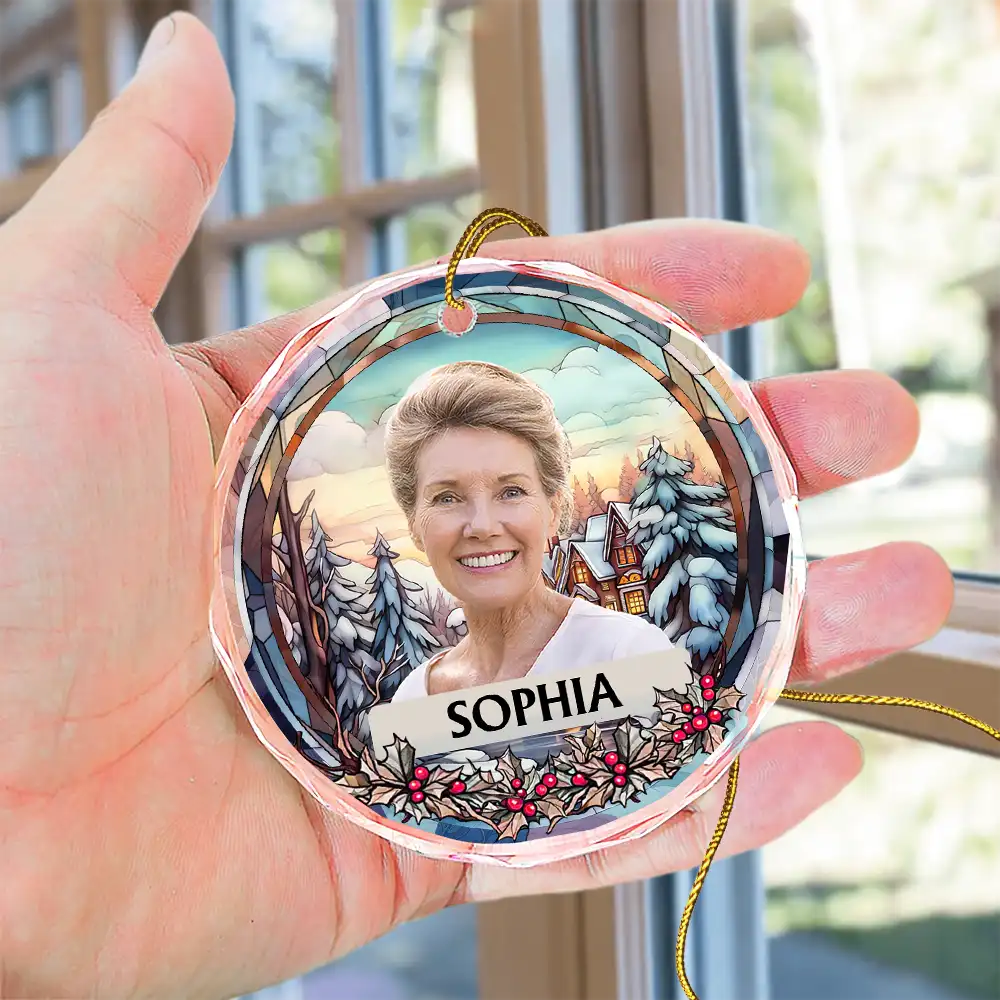 Custom Photo Christmas Memorial Family Dog Cat - Personalized Circle Glass Ornament