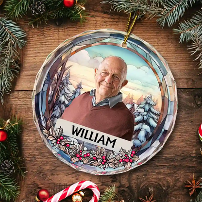 Custom Photo Christmas Memorial Family Dog Cat - Personalized Circle Glass Ornament