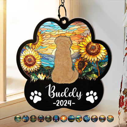 Memorial Dog Cat Sunflower - Personalized Window Hanging Suncatcher Ornament