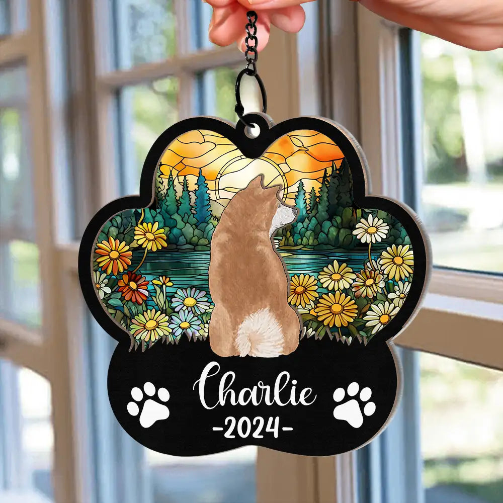 Memorial Dog Cat Sunflower - Personalized Window Hanging Suncatcher Ornament