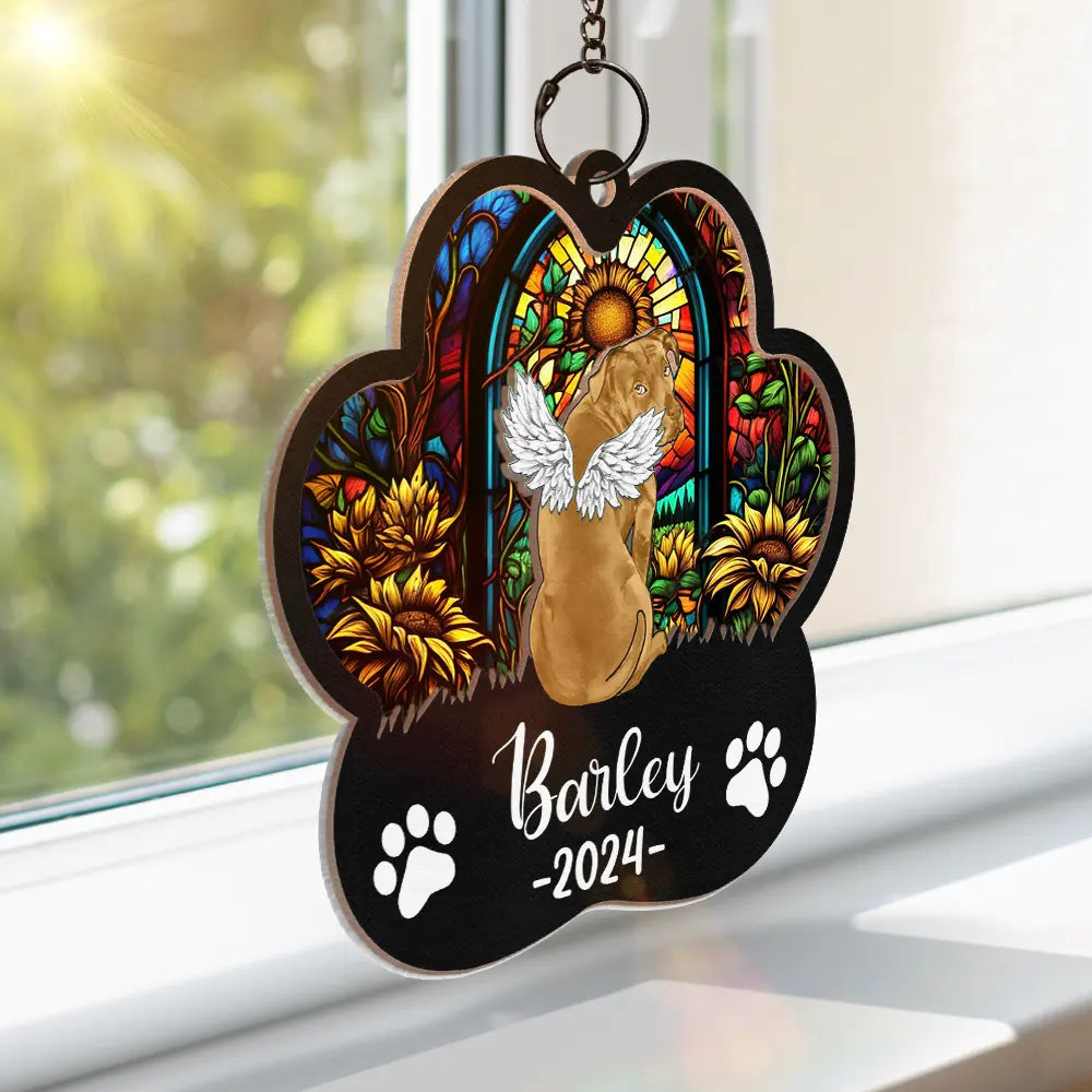 Memorial Dog Cat Sunflower - Personalized Window Hanging Suncatcher Ornament