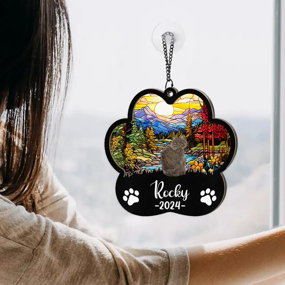 Memorial Dog Cat Sunflower - Personalized Window Hanging Suncatcher Ornament