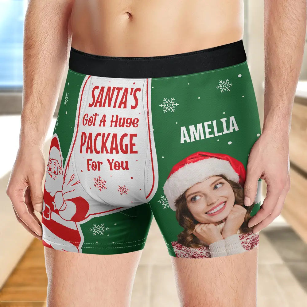 Custom Photo Santa's Got A Huge Package For You - Personalized Men's Boxer Briefs