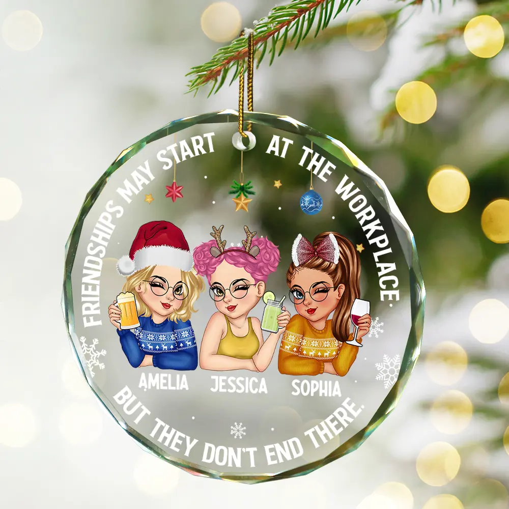 Friendships May Start At The Workplace Christmas Colleagues - Personalized Circle Acrylic Ornament