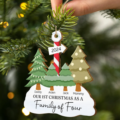 First Christmas As A Family Of Three - Personalized Wooden Cutout Ornament