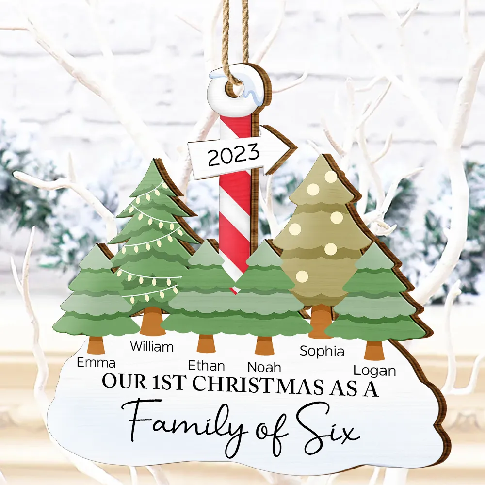 First Christmas As A Family Of Three - Personalized Wooden Cutout Ornament