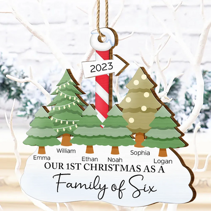 First Christmas As A Family Of Three - Personalized Wooden Cutout Ornament