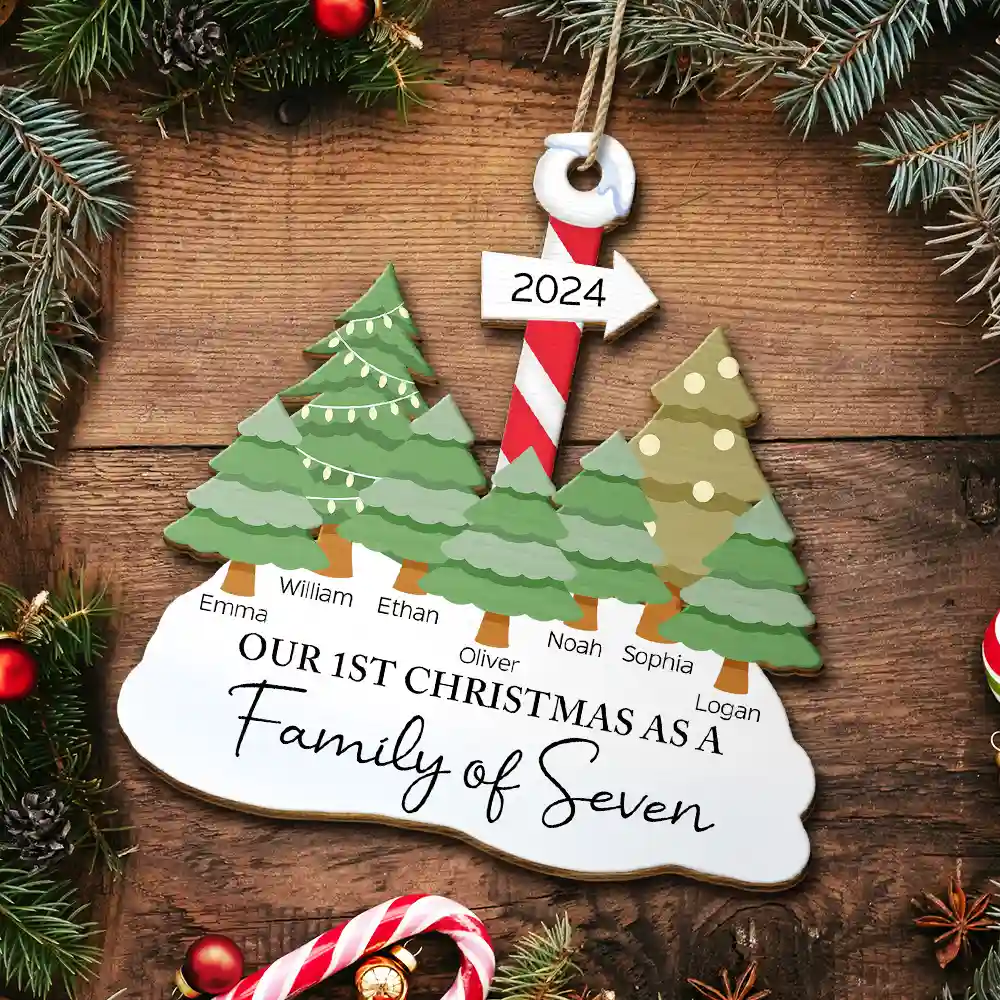 First Christmas As A Family Of Three - Personalized Wooden Cutout Ornament