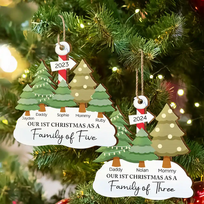 First Christmas As A Family Of Three - Personalized Wooden Cutout Ornament