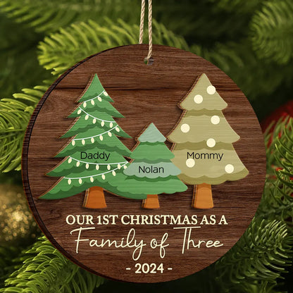 First Christmas As A Family Of Three - Personalized 2-Layered Wooden Ornament