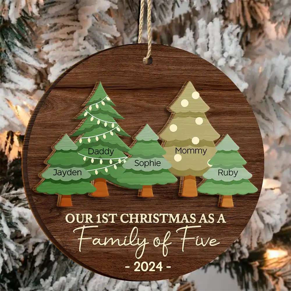 First Christmas As A Family Of Three - Personalized 2-Layered Wooden Ornament