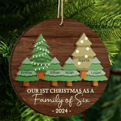 First Christmas As A Family Of Three - Personalized 2-Layered Wooden Ornament