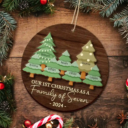 First Christmas As A Family Of Three - Personalized 2-Layered Wooden Ornament