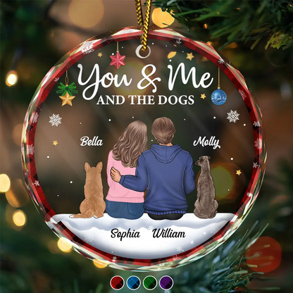 You & Me & The Dog Christmas Couple - Personalized Circle Acrylic Ornament