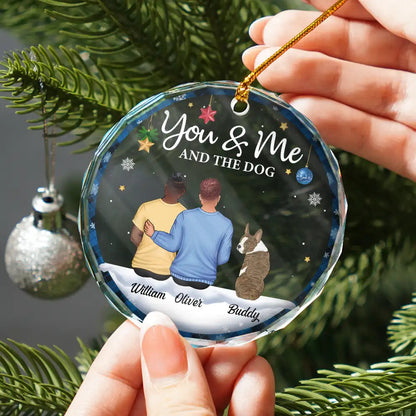 You & Me & The Dog Christmas Couple - Personalized Circle Acrylic Ornament