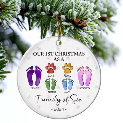 First Christmas As A Family Of Four Footprints - Personalized Circle Acrylic Ornament