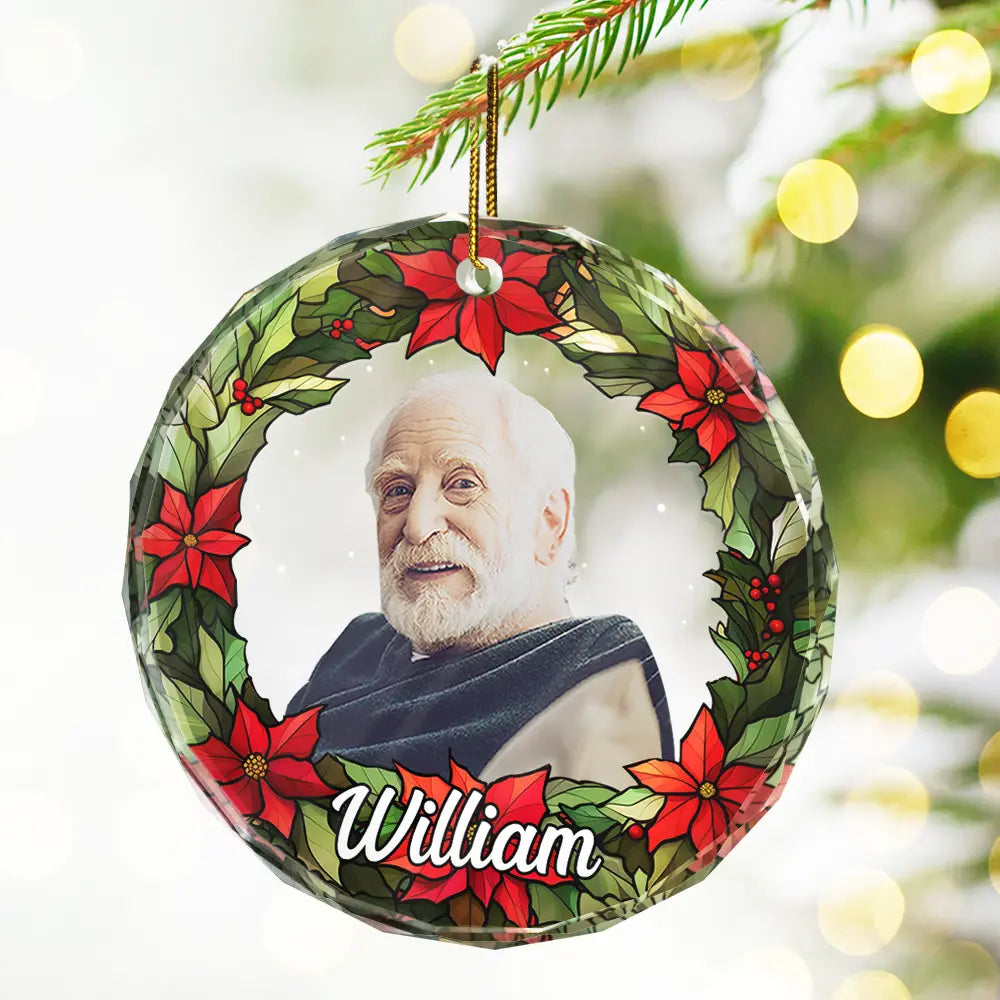 Custom Photo Pet Face Christmas Wreath Dog Cat Pet Memorial - Personalized Circle Acrylic Ornament