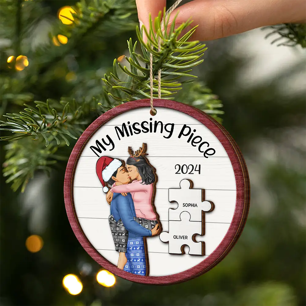 My Missing Piece Christmas Couple - Personalized 2-Layered Wooden Ornament