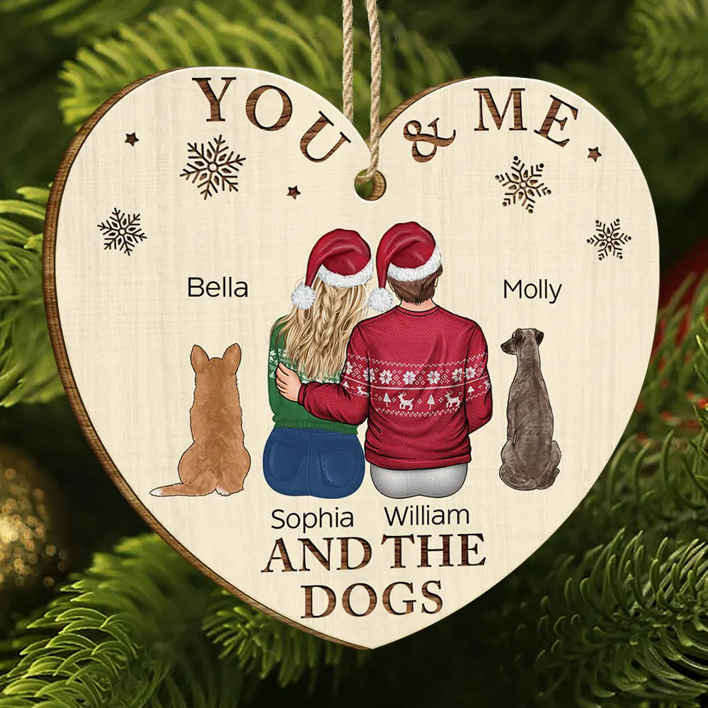 You & Me & The Dog Christmas Loving Couple - Personalized Custom Shaped Wooden Ornament