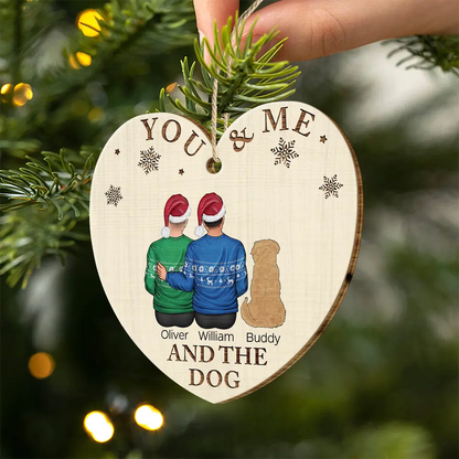 You & Me & The Dog Christmas Loving Couple - Personalized Custom Shaped Wooden Ornament