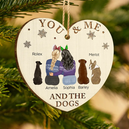 You & Me & The Dog Christmas Loving Couple - Personalized Custom Shaped Wooden Ornament