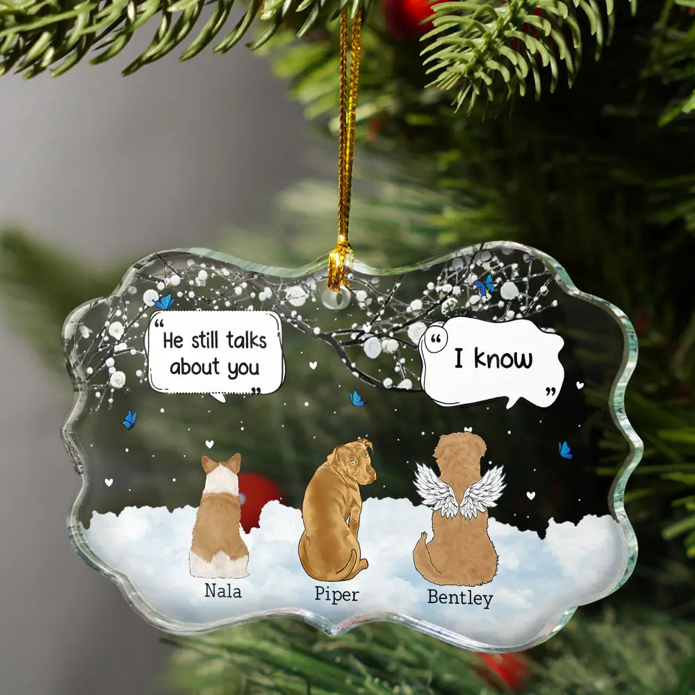 They Still Talk About You Memorial Dog Cat - Personalized Medallion Glass Ornament