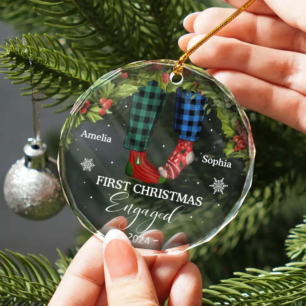 First Christmas As Mr & Mrs Christmas Socks Couple - Personalized Circle Glass Ornament