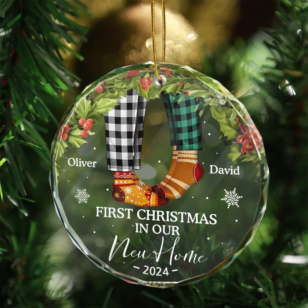 First Christmas As Mr & Mrs Christmas Socks Couple - Personalized Circle Glass Ornament