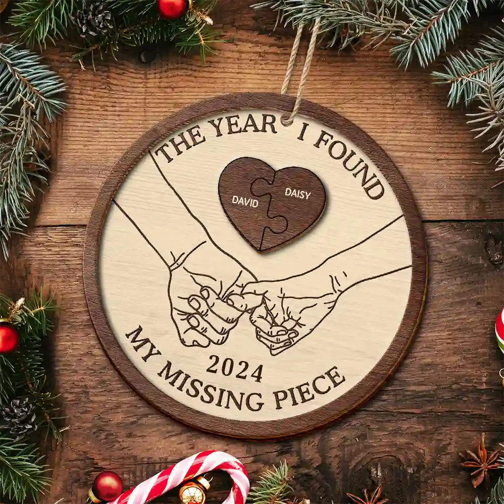 The Year I Found My Missing Piece Couples Heart Puzzle - Personalized 2-Layered Wooden Ornament