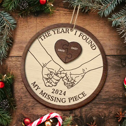 The Year I Found My Missing Piece Couples Heart Puzzle - Personalized 2-Layered Wooden Ornament