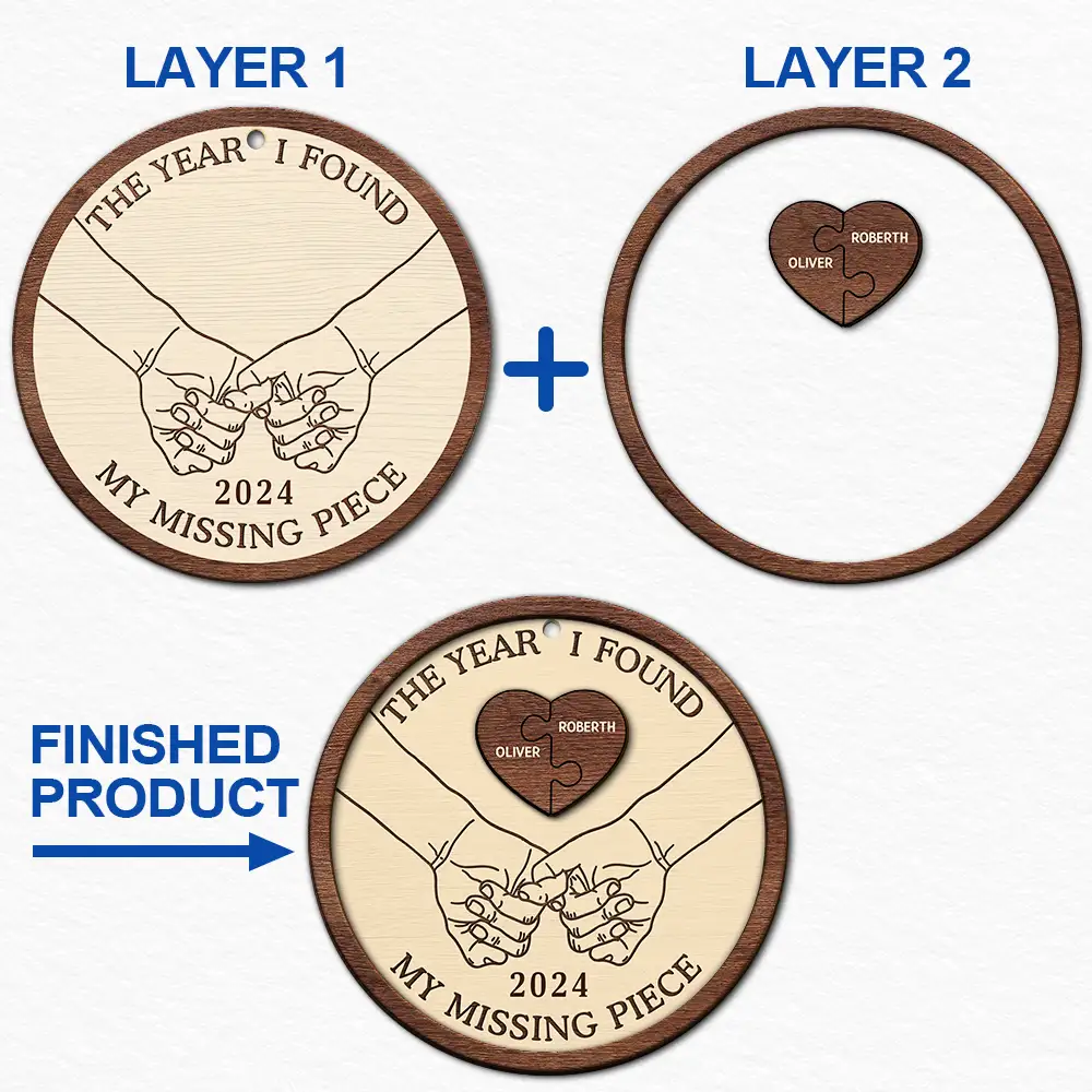 The Year I Found My Missing Piece Couples Heart Puzzle - Personalized 2-Layered Wooden Ornament