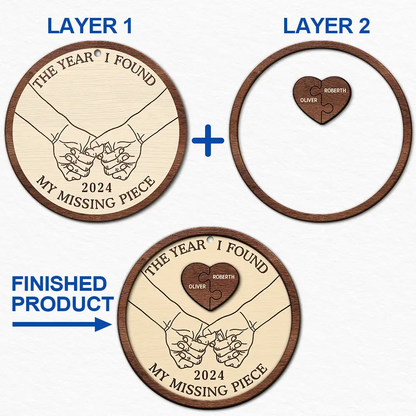 The Year I Found My Missing Piece Couples Heart Puzzle - Personalized 2-Layered Wooden Ornament