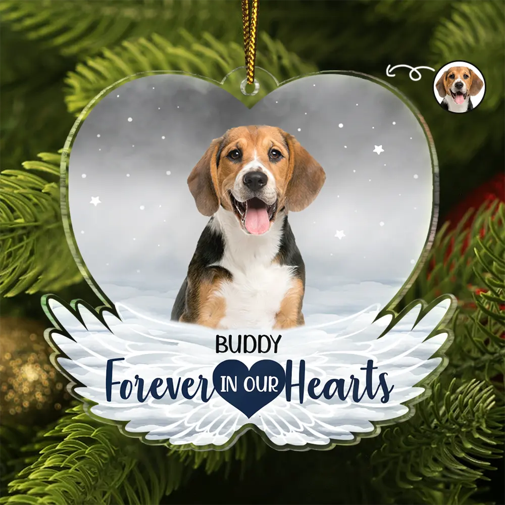 Custom Photo Pet Face Forever In Our Hearts Dog Cat Family - Personalized Custom Shaped Acrylic Ornament