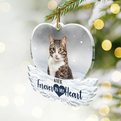 Custom Photo Pet Face Forever In Our Hearts Dog Cat Family - Personalized Custom Shaped Acrylic Ornament