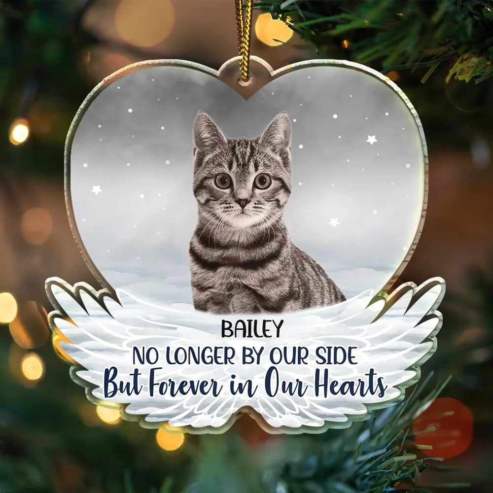 Custom Photo Pet Face Forever In Our Hearts Dog Cat Family - Personalized Custom Shaped Acrylic Ornament