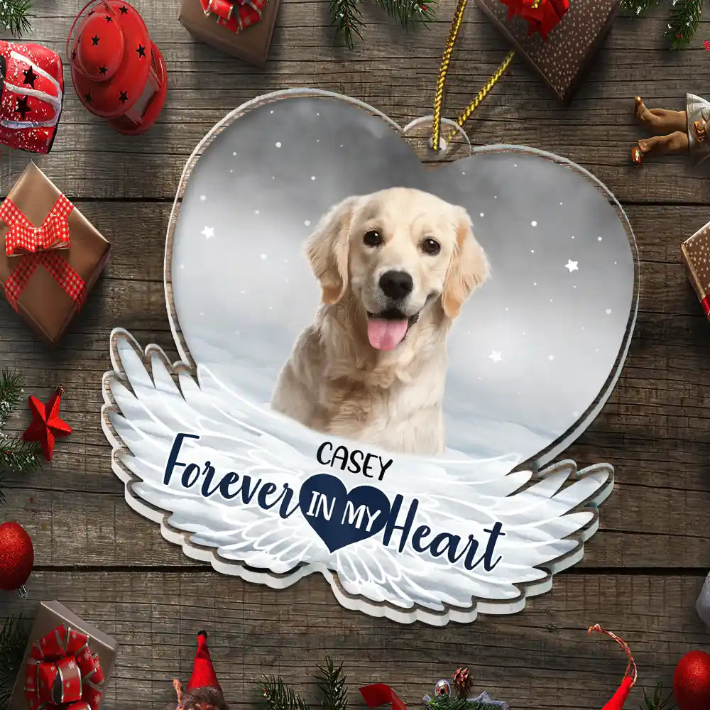 Custom Photo Pet Face Forever In Our Hearts Dog Cat Family - Personalized Custom Shaped Acrylic Ornament