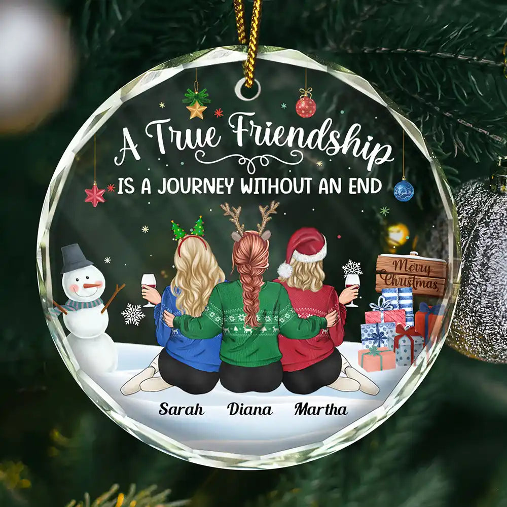 A Journey Without An End Christmas Bestie - Personalized Circle Glass Ornament