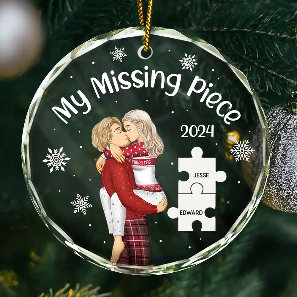 My Missing Piece Christmas Couple - Personalized Circle Ornament