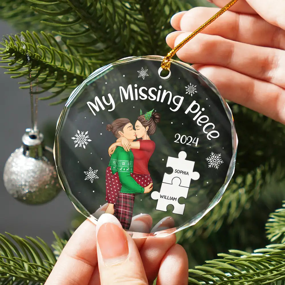 My Missing Piece Christmas Couple - Personalized Circle Ornament