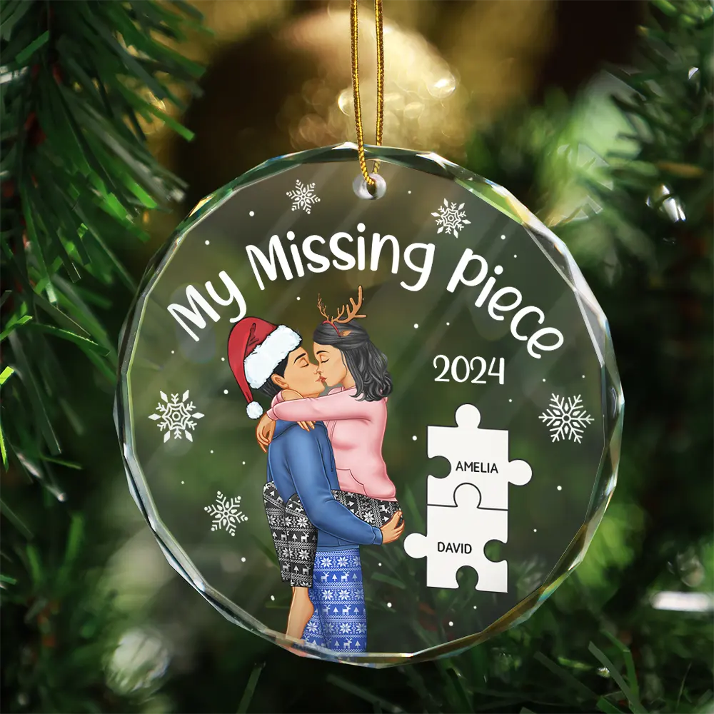 My Missing Piece Christmas Couple - Personalized Circle Ornament