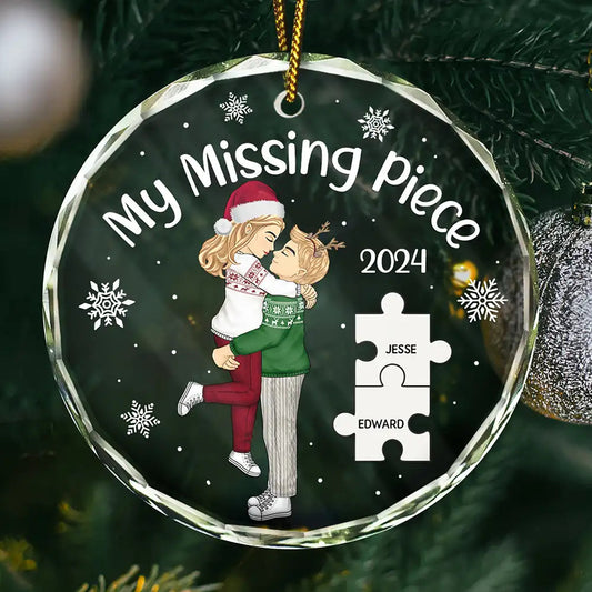 My Missing Piece Christmas Cartoon Kissing Couple - Personalized Circle Acrylic Ornament