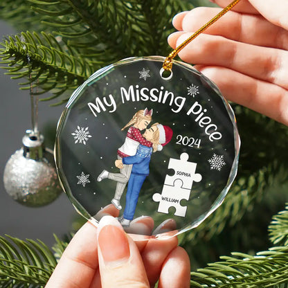 My Missing Piece Christmas Cartoon Kissing Couple - Personalized Circle Acrylic Ornament