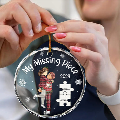 My Missing Piece Christmas Cartoon Kissing Couple - Personalized Circle Acrylic Ornament