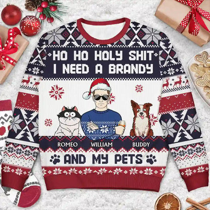 Ho Ho Holy I Need A Beer Dog Cat Christmas - Personalized Unisex Ugly Sweater