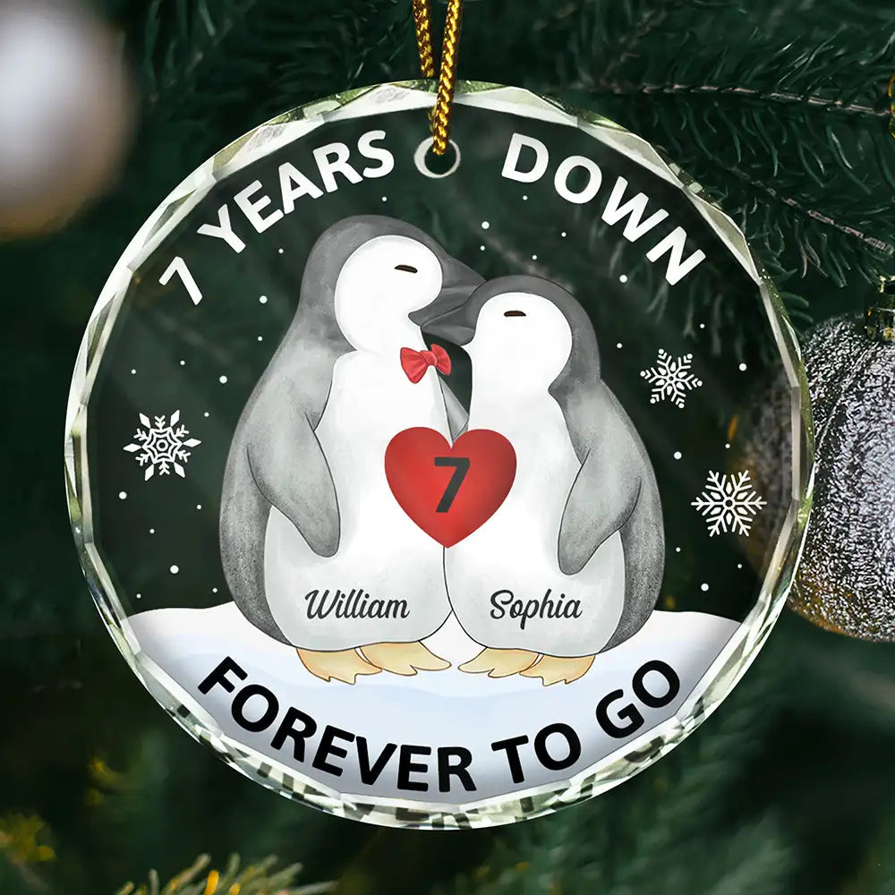 Forever To Go Penguin Couple - Personalized Circle Acrylic Ornament